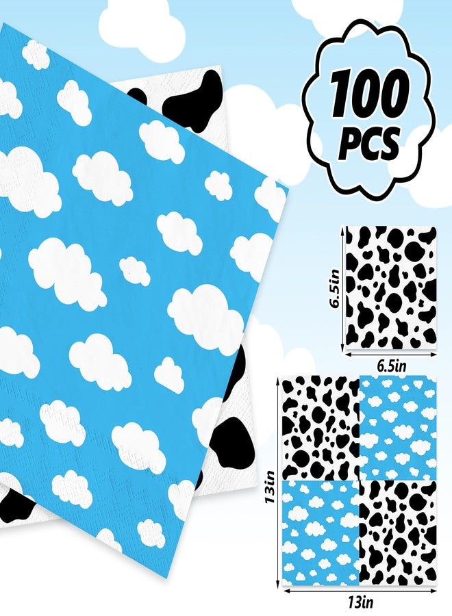 JarThenaAMCS 100Pcs Inspired Story Birthday Party Napkin Toy Inspire Game Cloud Cow Print Paper Dinner Napkin Double-Sided Black Blue Disposable Lunch Napkin For Party Supplies - Image 2